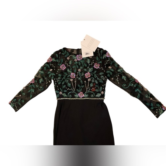 MAC DUGGAL Dress Size 4 Evening Gown Black Illusion Long Sleeve Floral Embroider - Picture 9 of 10